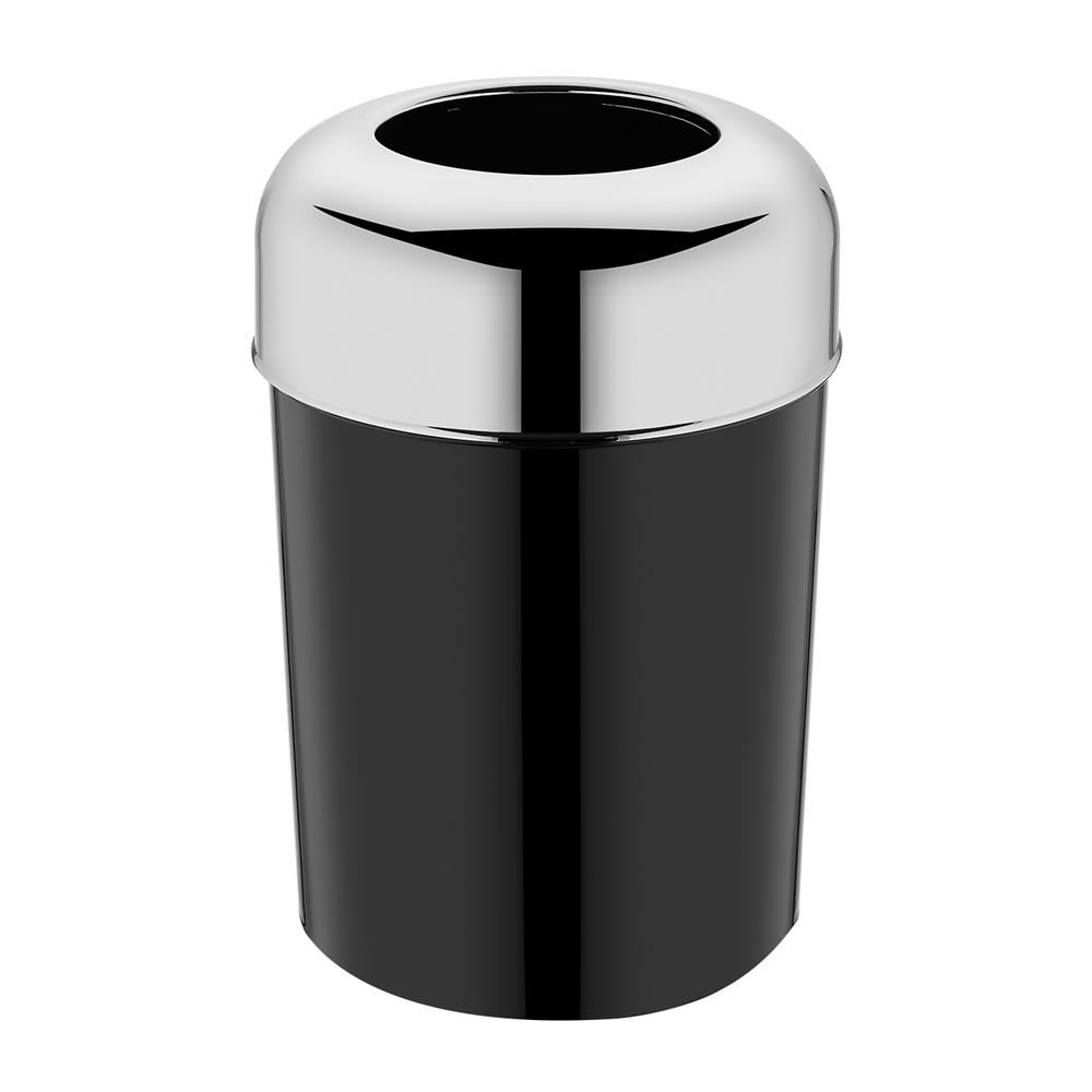 Відро для сміття пластикове RULOPAK 15 літрів, чорне з сріблястою кришкою.